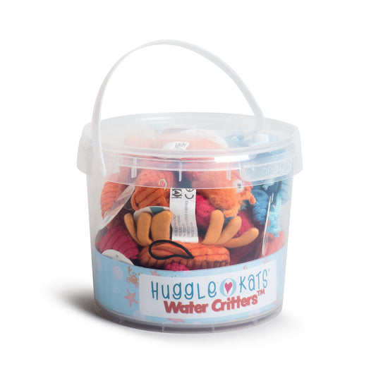 Bucket of Hugglehugs Water Critters toys on a white background
