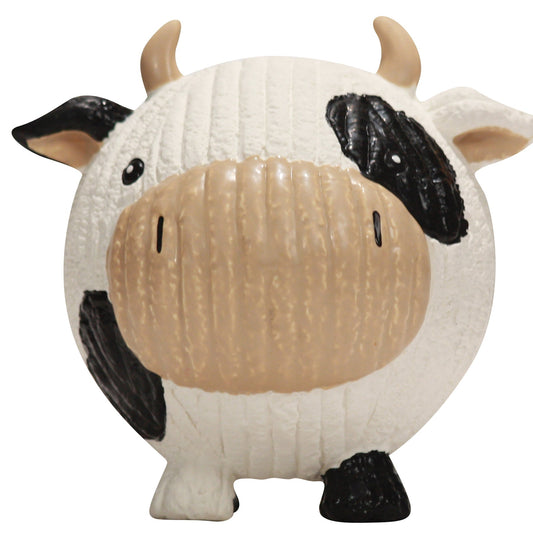 Cow-shaped inflatable toy on a white background