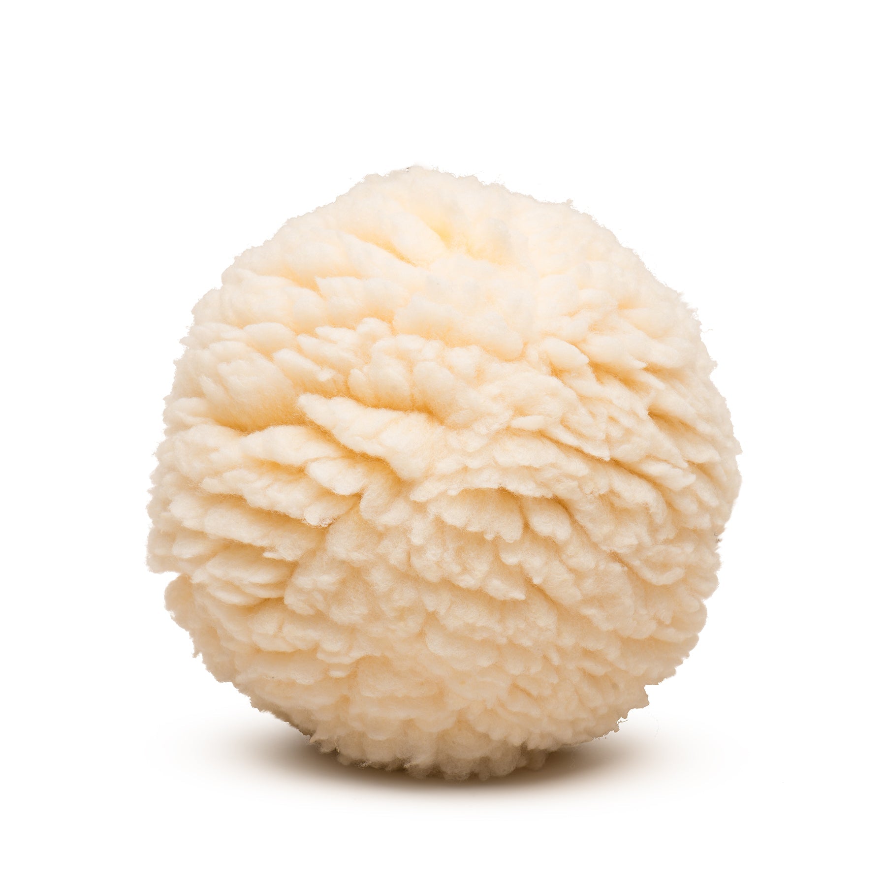 Cream-colored ball of yarn on a white background
