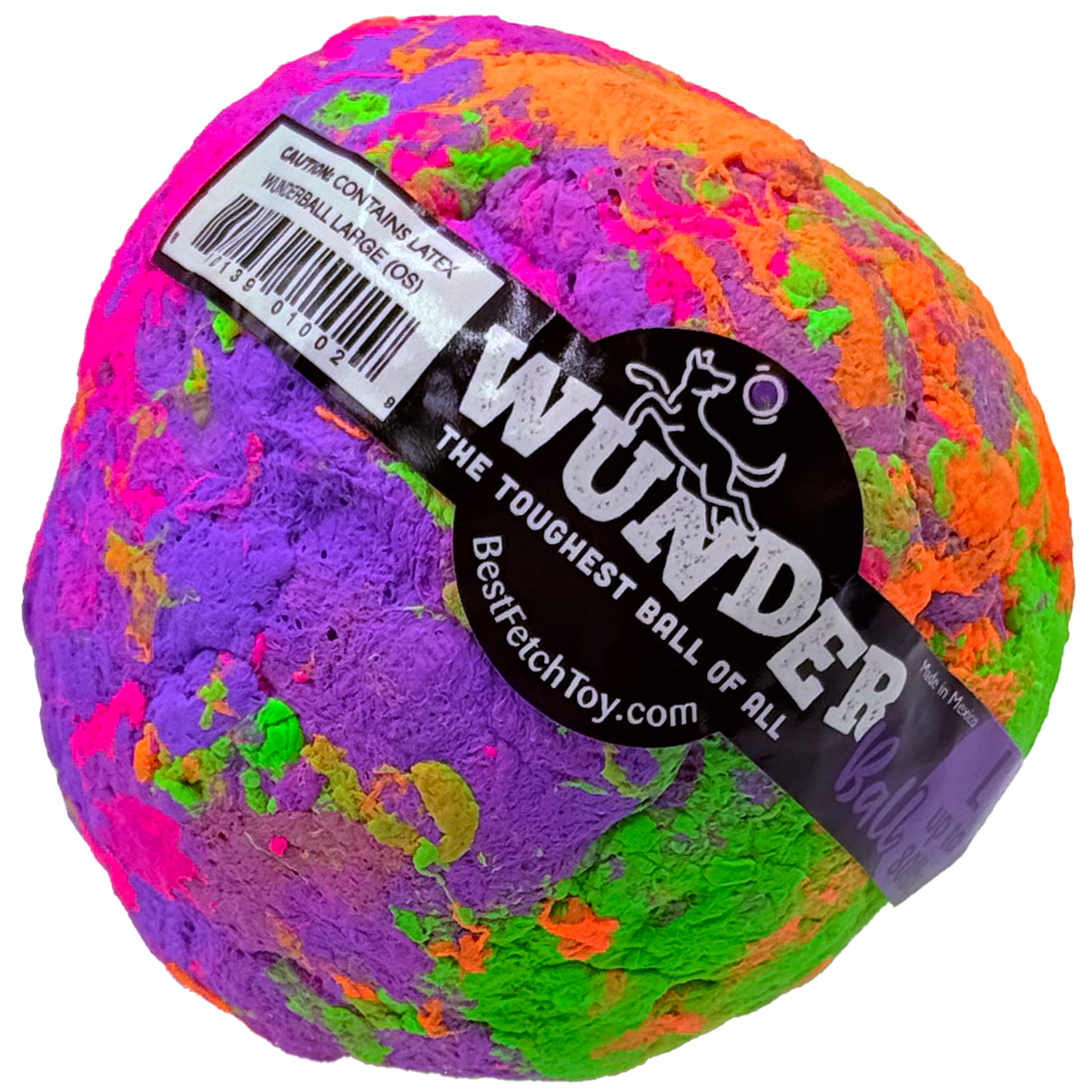 Colorful textured ball with a 'Wunder' label on a white background