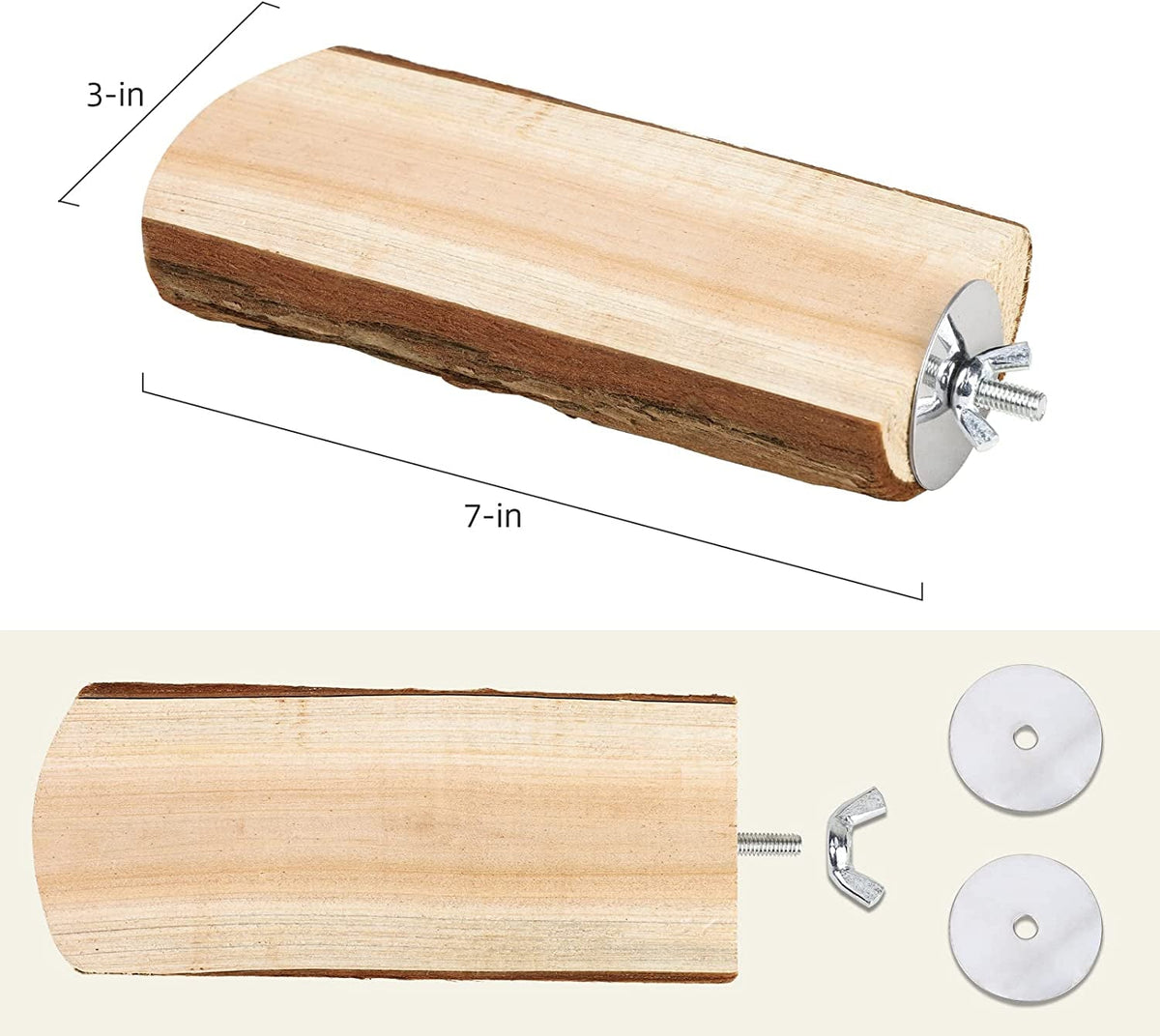 Wooden tool with metal components and measurements on a beige background