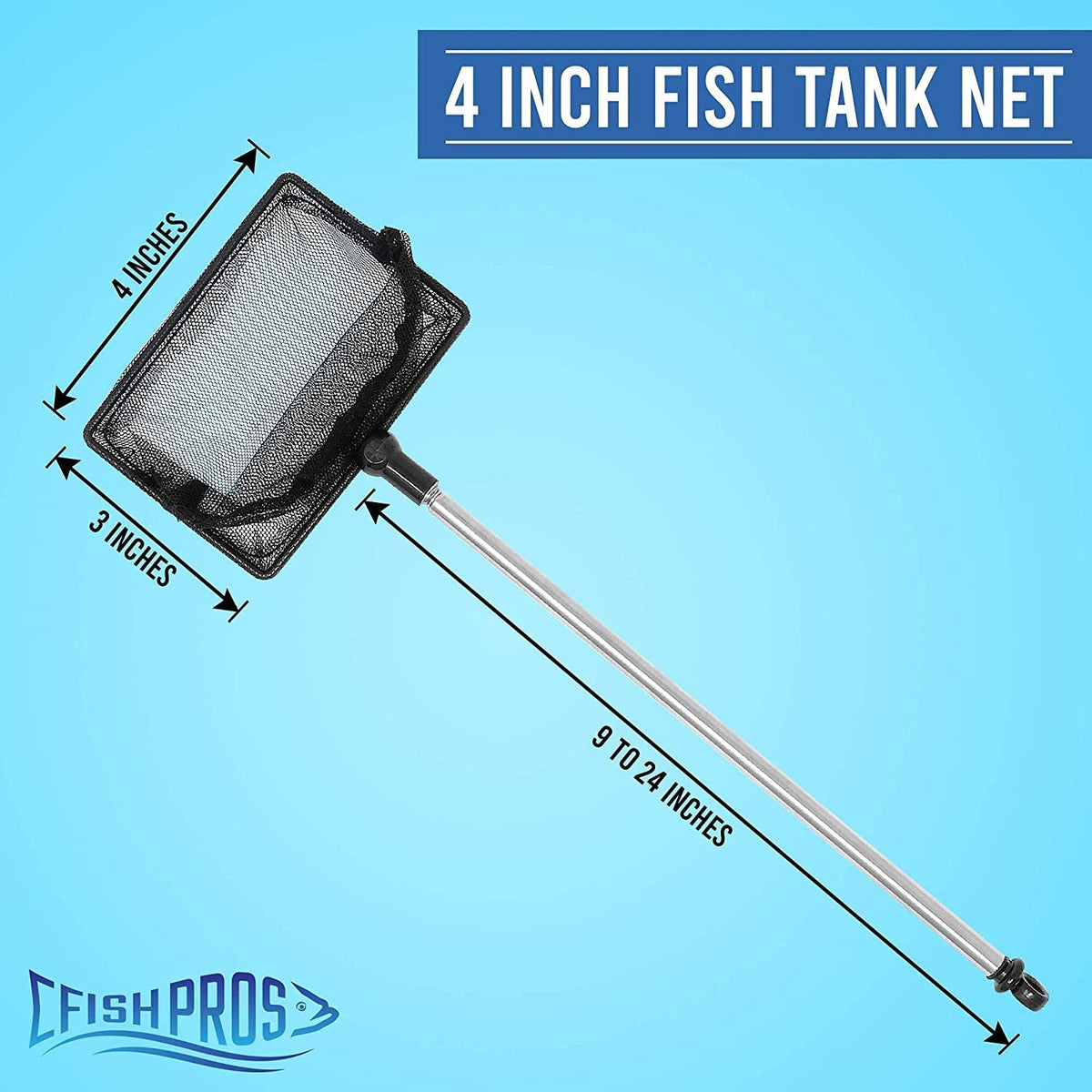 FISH PROS Fine Mesh Aquarium Fish Net with Telescopic Handle – 4" & 6" Sizes MJ's Pet Closet