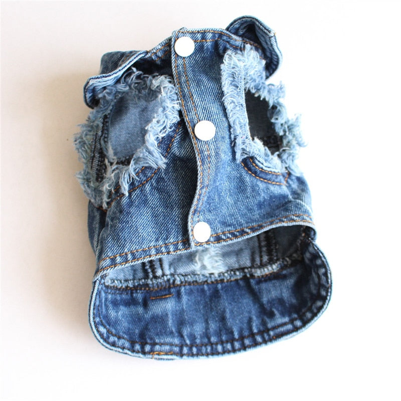 Blue Denim Pet Jacket | Dog & Cat Jean Vest Coat | Button Snap | XS–2XL Furr Baby Gifts