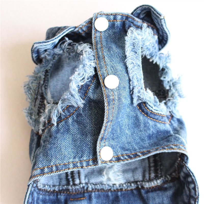 Blue Denim Pet Jacket | Dog & Cat Jean Vest Coat | Button Snap | XS–2XL Furr Baby Gifts