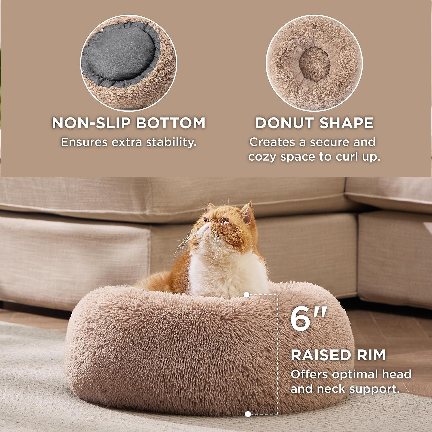 Anti-Slip Round Fluffy Plush Faux Fur Pet Bed MJ's Pet Closet