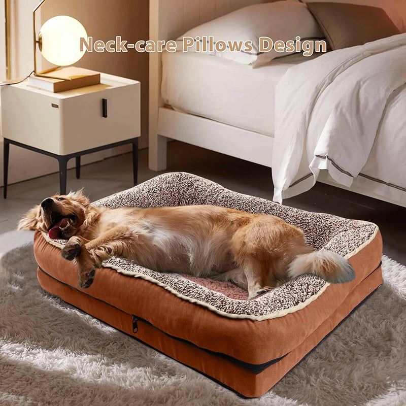 Orthopedic Dog Bed Sofa with Egg Crate Foam & Faux Fur – Bolster Dog Bed with Washable Cover for Small Dogs | 20"x16" | Brown MJ's Pet Closet