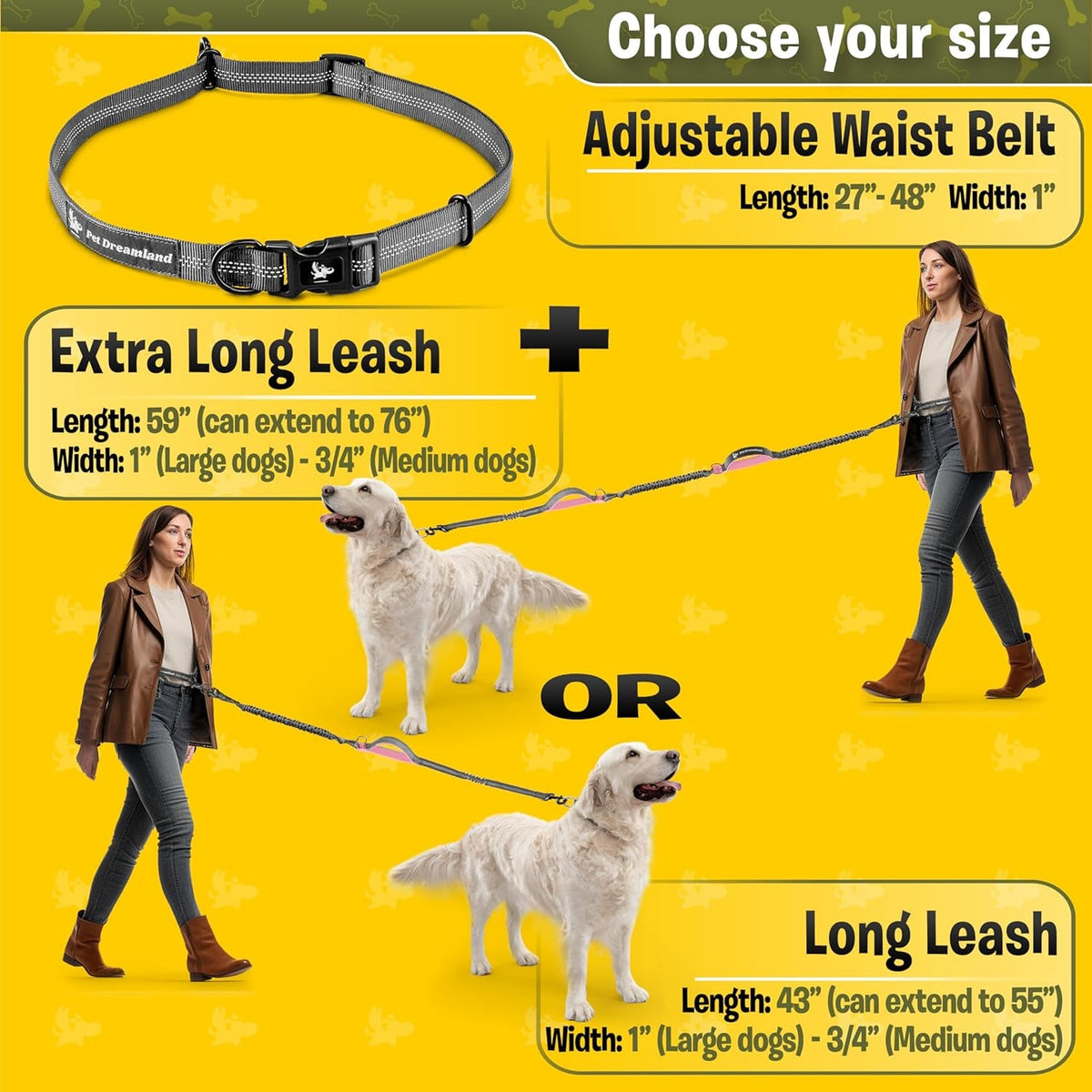 Hands-Free Dog Leash for Large Dogs – Bungee Waist Leash for Running, Hiking & Walking MJ's Pet Closet