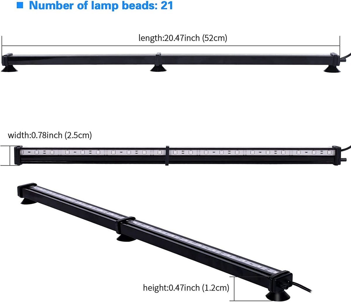 SZMINILED RGB Aquarium Bubble Light – 20" Fish Tank Light with Air Tube, 16 Colors, 4 Modes & 24-Key Remote | IP68 Waterproof MJ's Pet Closet
