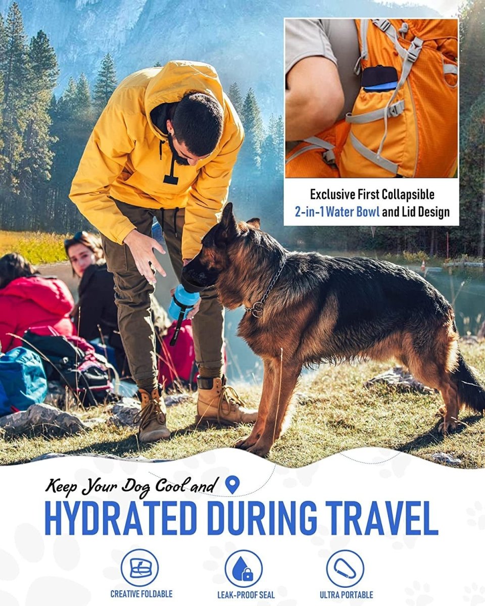 Portable Pet Water Bottle for Dogs – 18 oz Leak-Proof Travel Dog Water Bottle with Drinking Trough | Blue MJ's Pet Closet