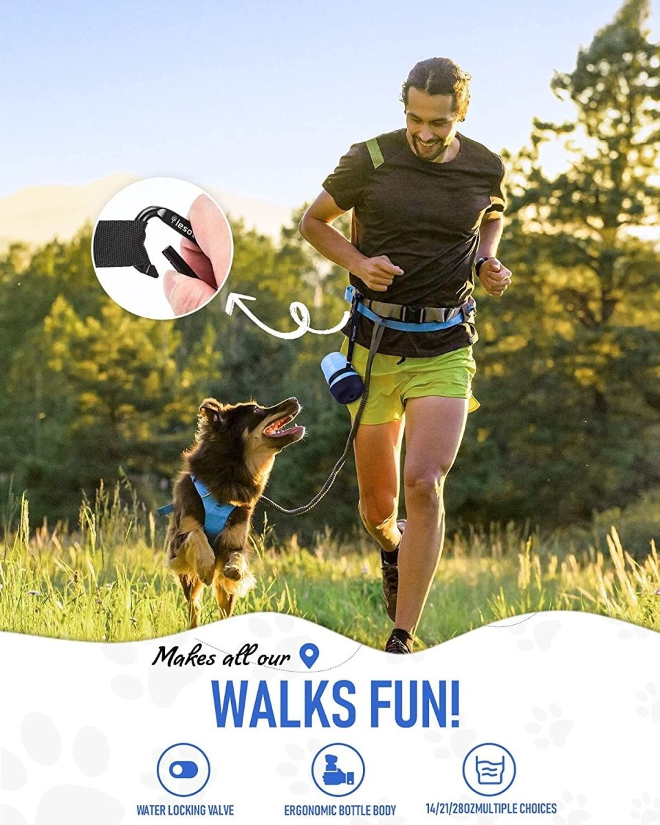 Portable Pet Water Bottle for Dogs – 18 oz Leak-Proof Travel Dog Water Bottle with Drinking Trough | Blue MJ's Pet Closet