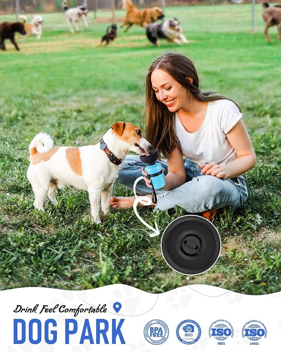 Portable Pet Water Bottle for Dogs – 18 oz Leak-Proof Travel Dog Water Bottle with Drinking Trough | Blue MJ's Pet Closet