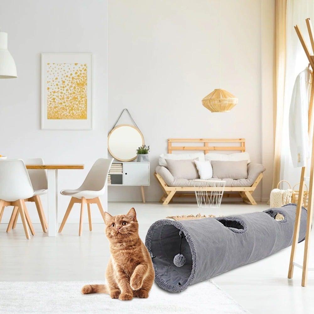 Collapsible Cat Tunnel Toy | Foldable S-Tube with Crinkle Sides & Peepholes | 2–5 Holes Stevvex