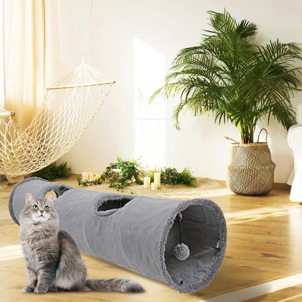 Collapsible Cat Tunnel Toy | Foldable S-Tube with Crinkle Sides & Peepholes | 2–5 Holes Stevvex