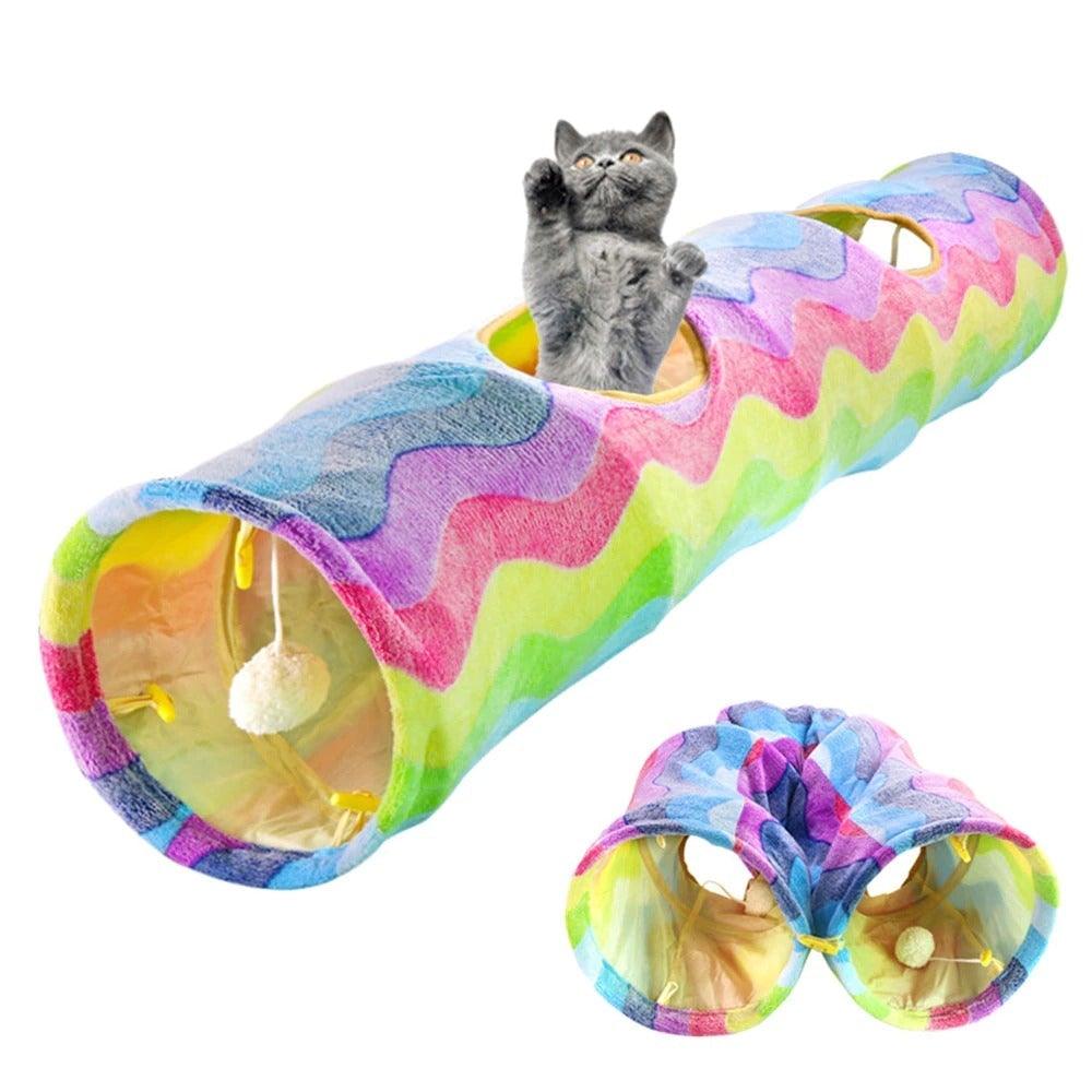 Collapsible Cat Tunnel Toy | Foldable S-Tube with Crinkle Sides & Peepholes | 2–5 Holes Stevvex
