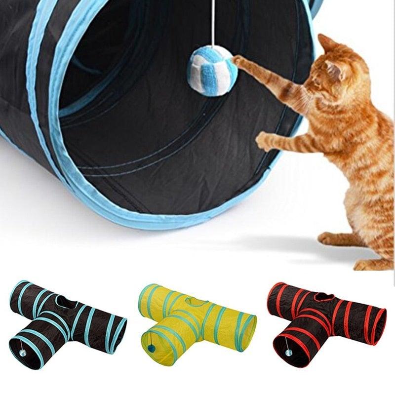 Collapsible Cat Tunnel Toy | Foldable S-Tube with Crinkle Sides & Peepholes | 2–5 Holes Stevvex