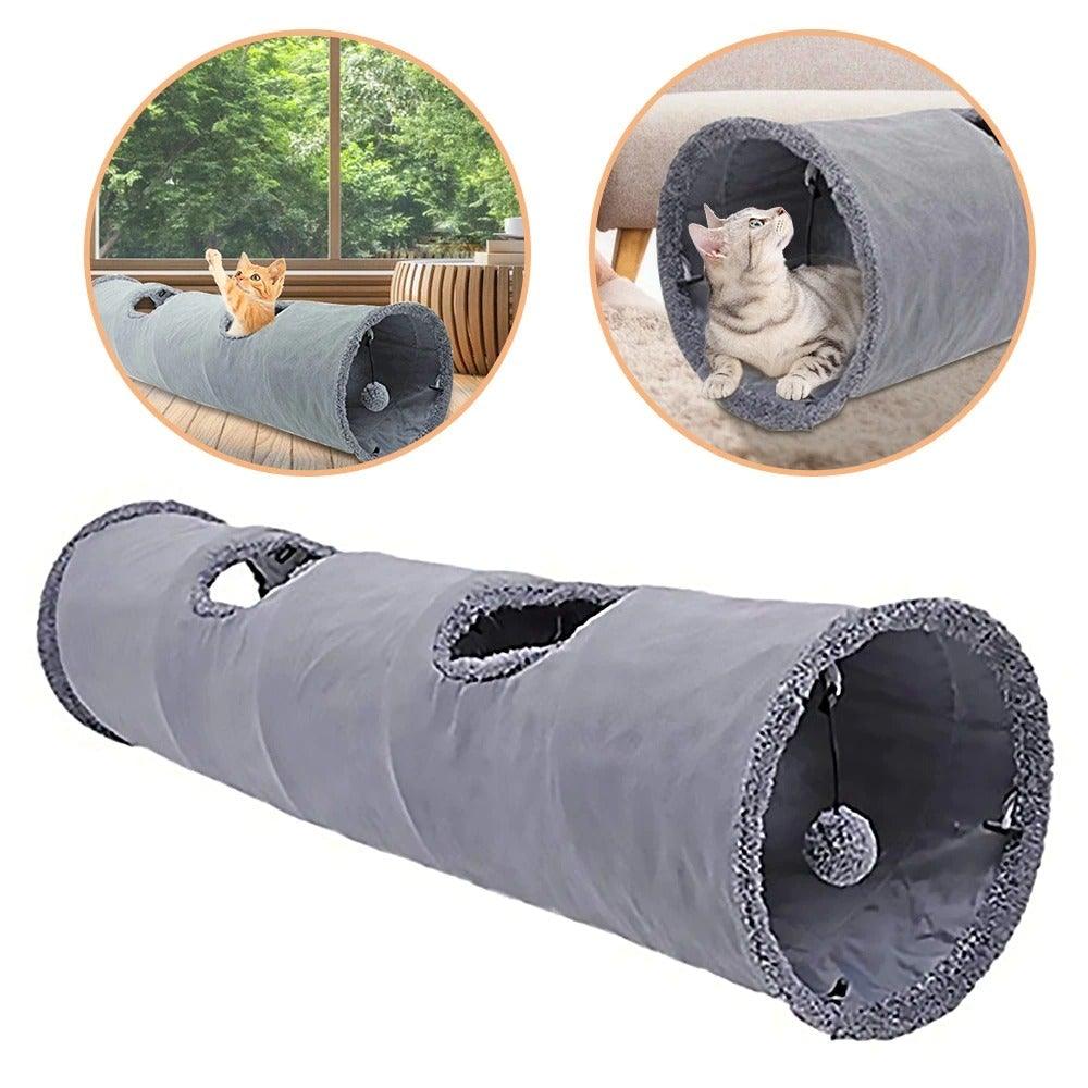 Collapsible Cat Tunnel Toy | Foldable S-Tube with Crinkle Sides & Peepholes | 2–5 Holes Stevvex