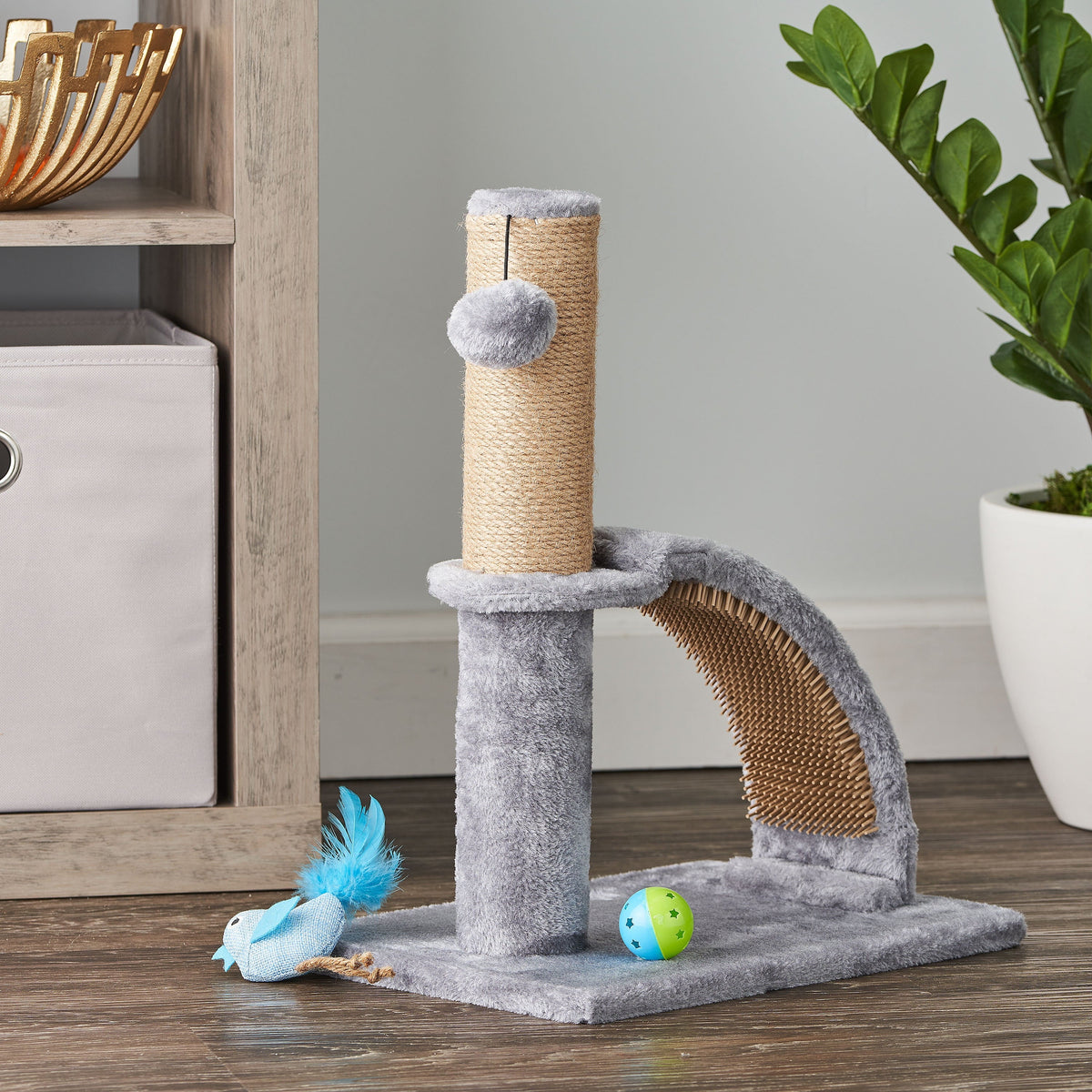 17" Deluxe Jute Cat Scratching Post with Arch Grooming Massager MJ's Pet Closet