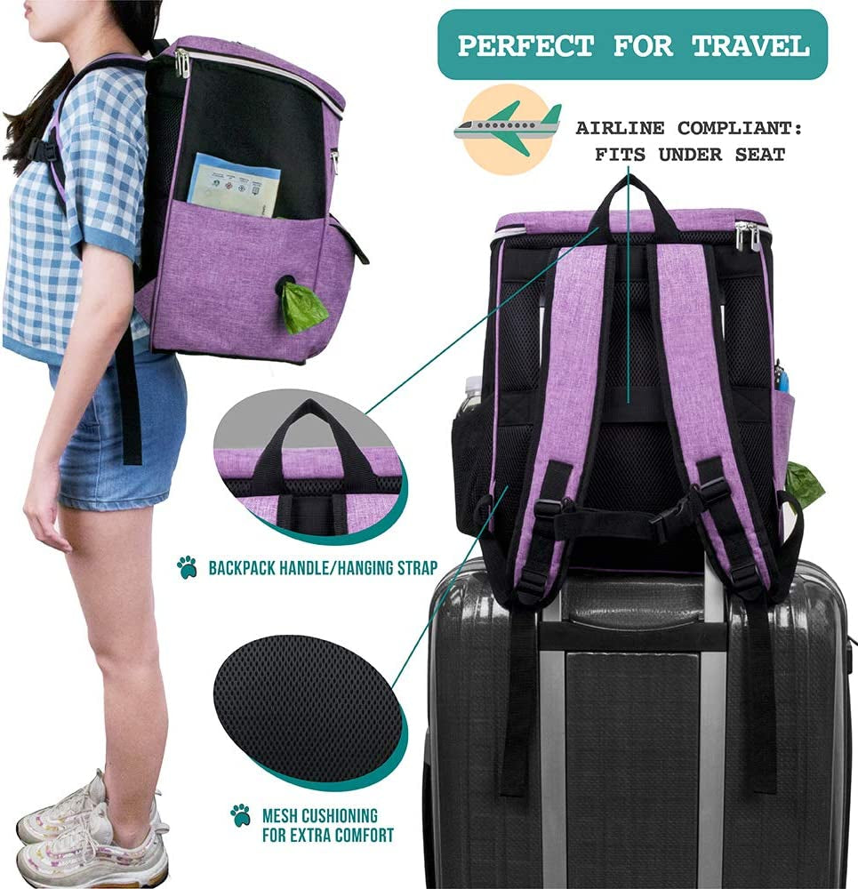 Dog Travel Backpack – Airline Approved with Bowls, Food Containers & Poop Bag Dispenser MJ's Pet Closet