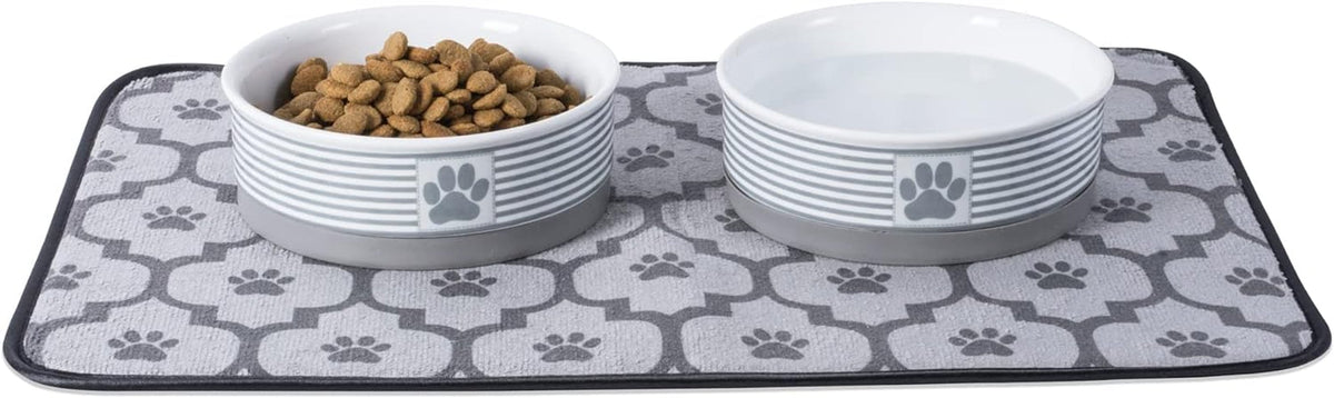 Paw & Patch Ceramic Pet Collection, Medium Set, 6X2", Gray, 2 Piece MJ's Pet Closet