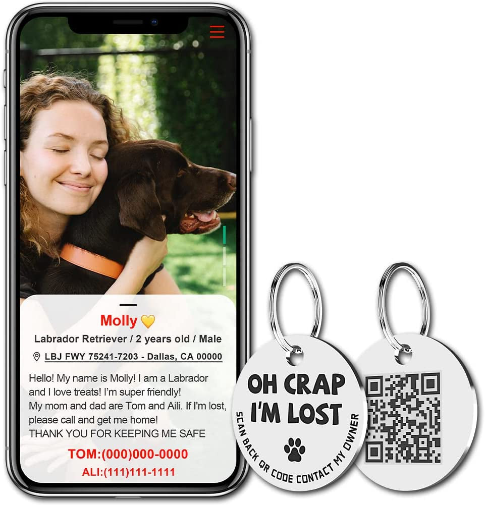 Stainless Steel QR Code Pet ID Tag – Digital Profile & Location Alerts MJ's Pet Closet
