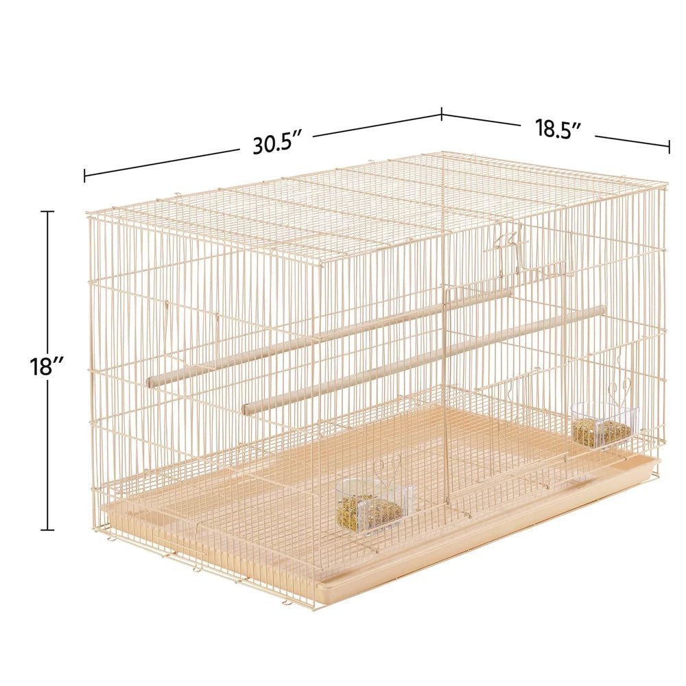 Alden Design 30" Flight Cage with Slide-Out Tray & Wood Perches – Almond MJ's Pet Closet