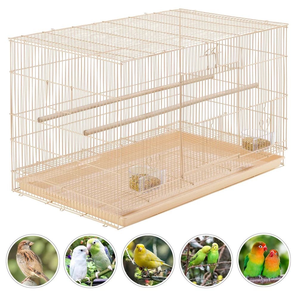 Alden Design 30" Flight Cage with Slide-Out Tray & Wood Perches – Almond MJ's Pet Closet