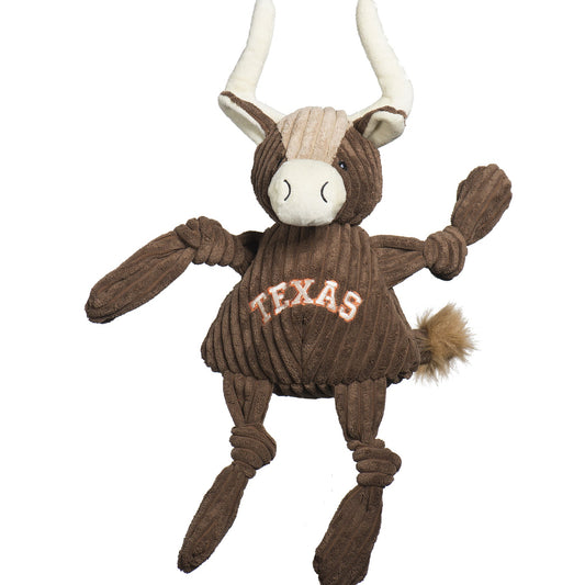 Plush toy bull with 'Texas' text on a white background