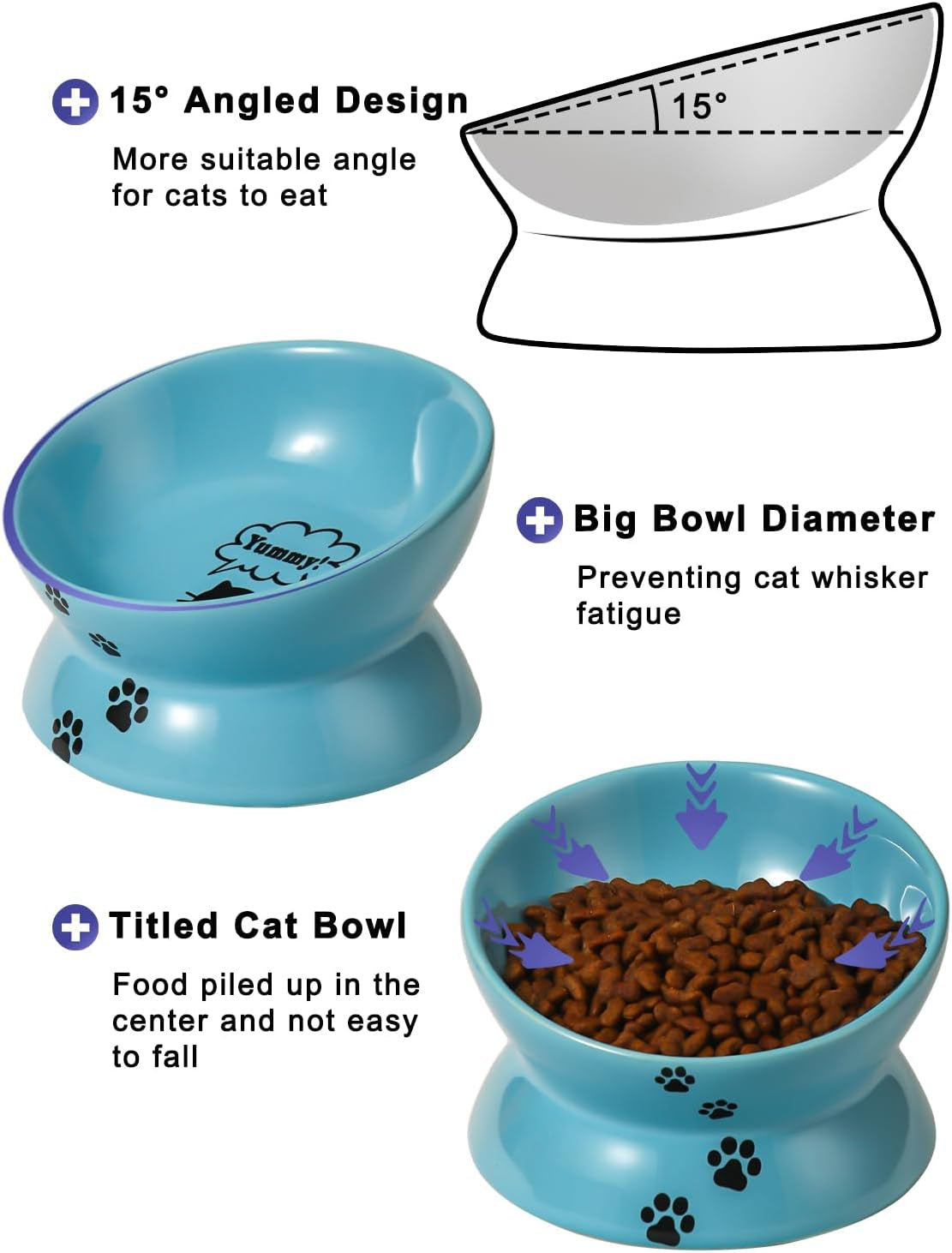 Blue cat bowl with features highlighted on a white background