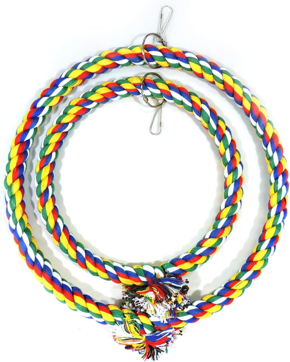 Cotton Rope Bird Swing | Colorful 4-Ring Perch Toy for Parrots, Parakeets, Cockatiels, Budgies & Conures | 25cm MJ's Pet Closet