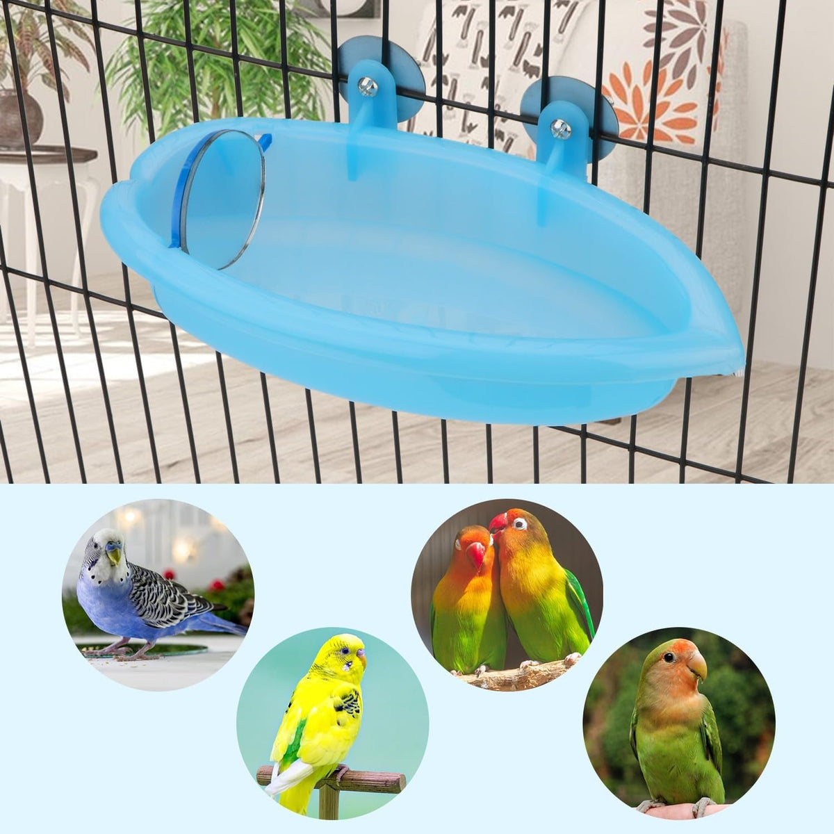 Portable Bird Bath Tub with Mirror – Hanging Cage Attachment MJ's Pet Closet