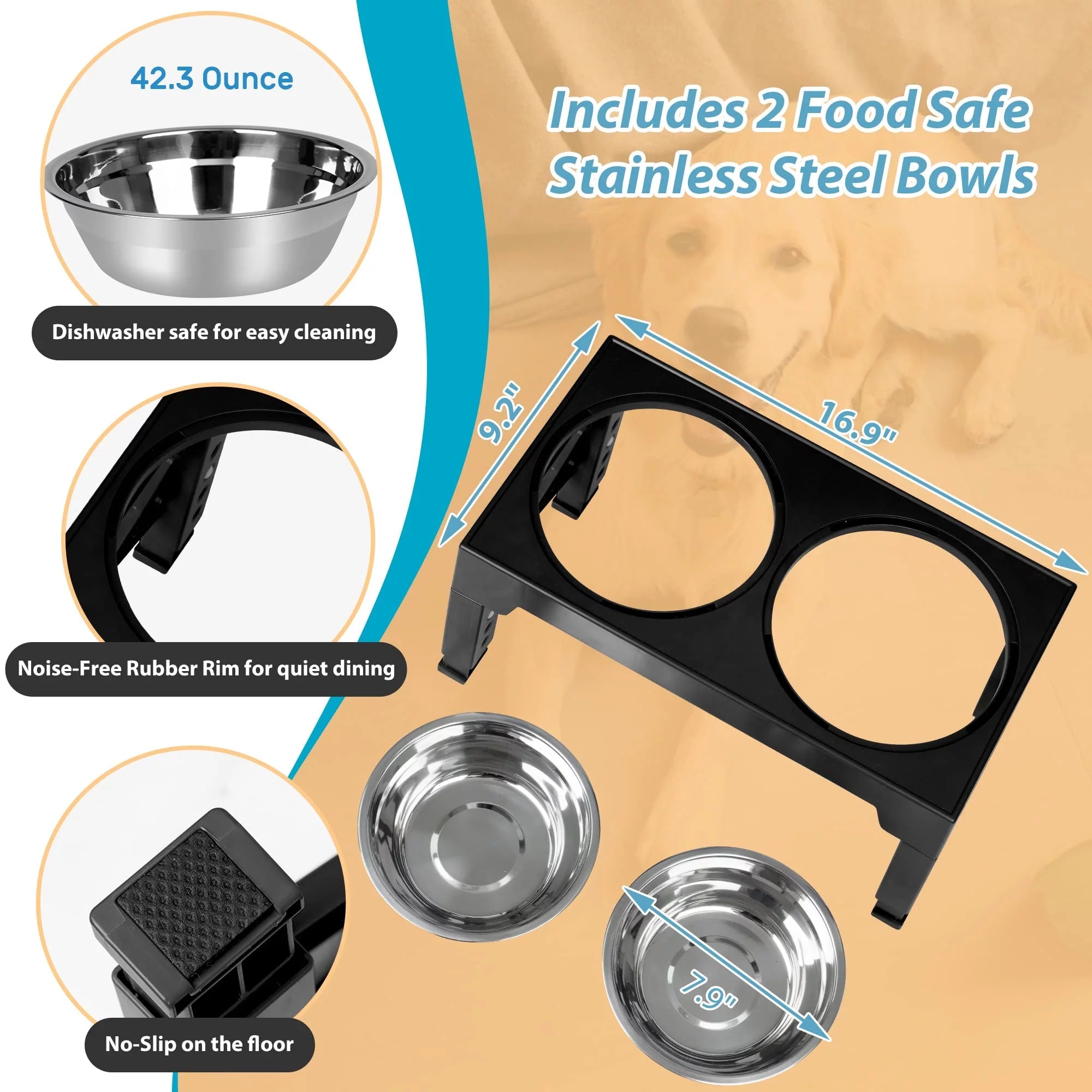 ZALALOVA Adjustable Elevated Dog Bowl Stand with Stainless Steel Bowls MJ's Pet Closet