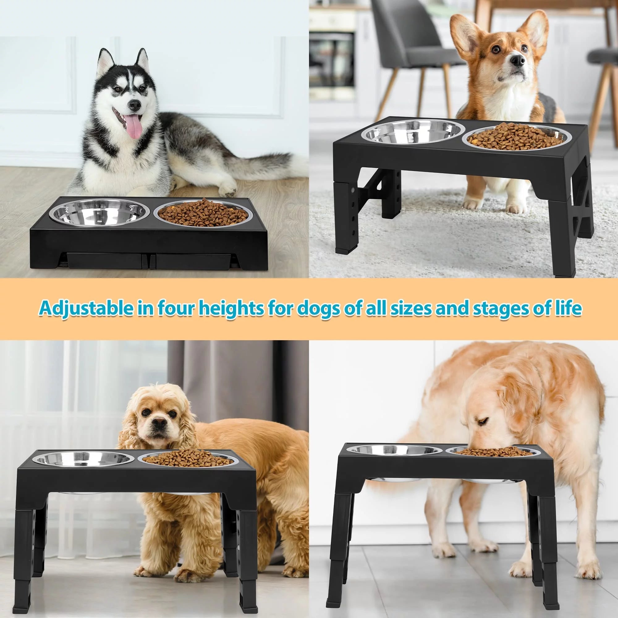 ZALALOVA Adjustable Elevated Dog Bowl Stand with Stainless Steel Bowls MJ's Pet Closet