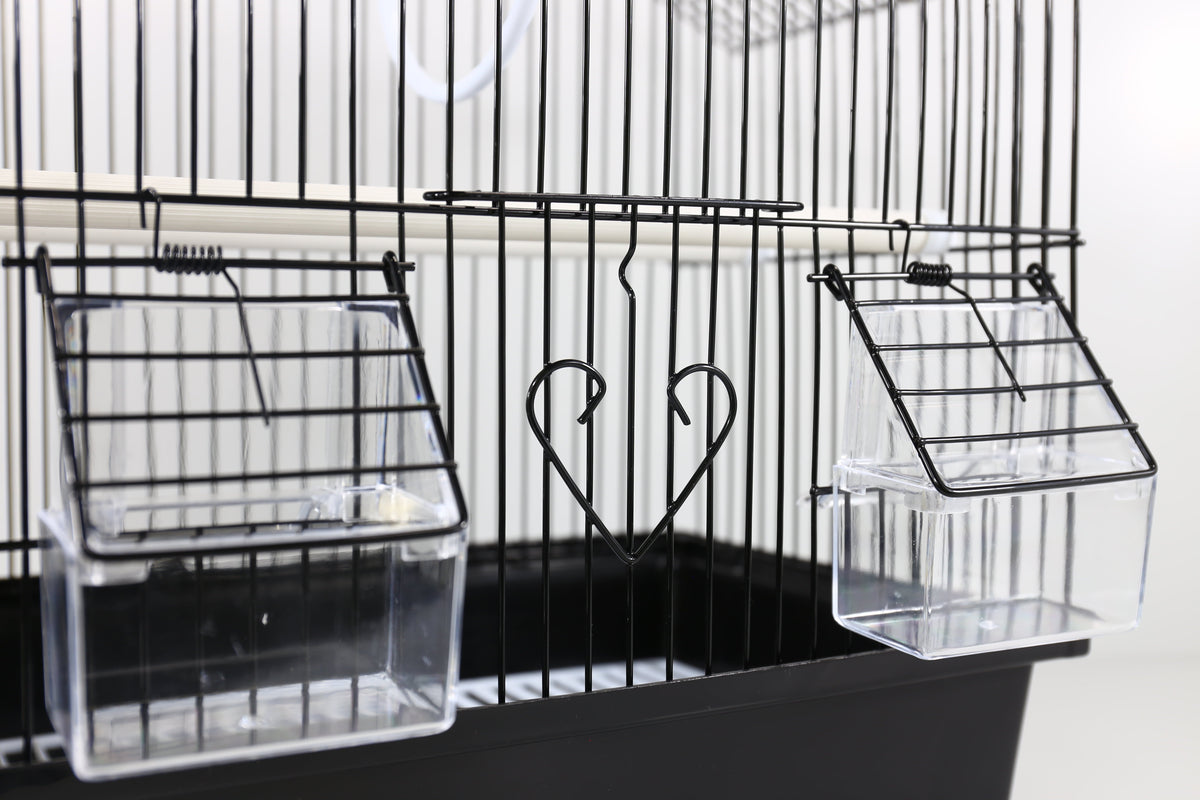 A&E Cage Co. Starter Kit Bird Cage – 12" x 9" x 15.5" Light Wire Cage with Perches, Swing & Feeding Cups | Black MJ's Pet Closet