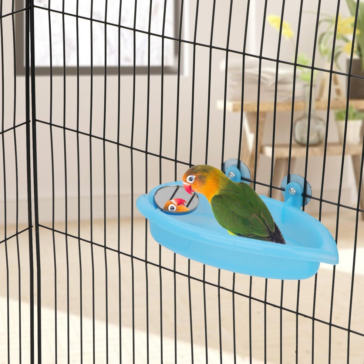 Portable Bird Bath Tub with Mirror – Hanging Cage Attachment MJ's Pet Closet