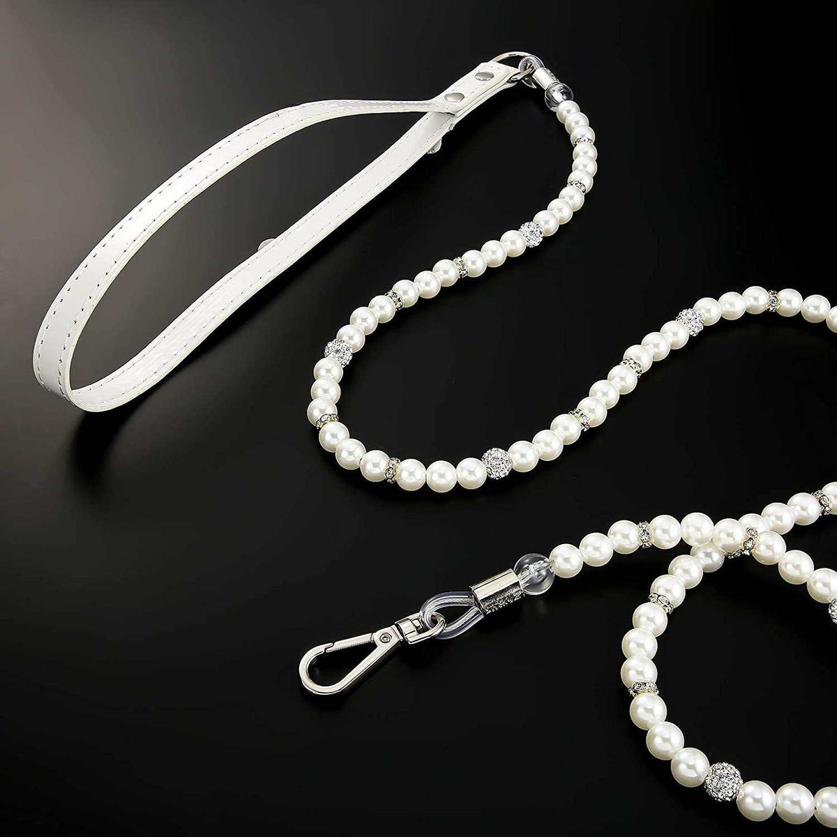Pearl Dog Collar & Leash Set – 2-Row Pearl Necklace with PU Leather Leash for Small & Medium Dogs MJ's Pet Closet