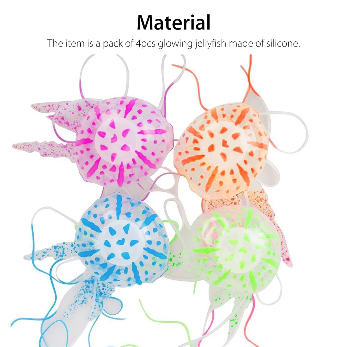 TSV Glowing Jellyfish Aquarium Decorations – Pack of 4 Fluorescent Silicone Fish Tank Ornaments | Multi-Color MJ's Pet Closet
