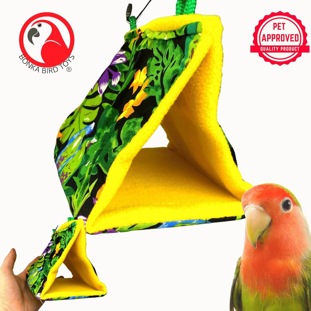 Bonka Bird Toys Happy Hut | Small Soft Fabric Hanging Bird Hut | Jungle Print | For Parrotlets, Budgies, Cockatiels & Parakeets MJ's Pet Closet