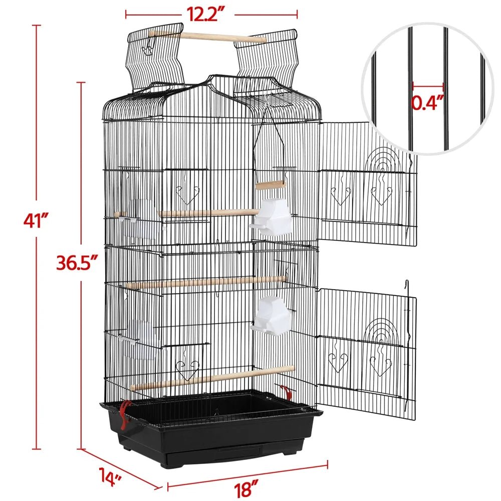 Yaheetech 41" Open Top Metal Bird Cage – Interactive Play Top, Slide-Out Tray, Feeders & Perches | Black MJ's Pet Closet