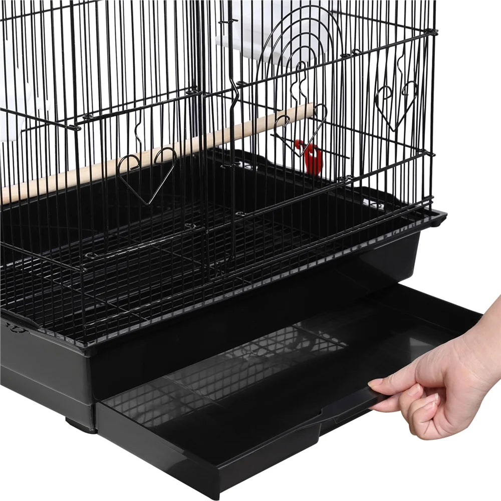 Yaheetech 41" Open Top Metal Bird Cage – Interactive Play Top, Slide-Out Tray, Feeders & Perches | Black MJ's Pet Closet
