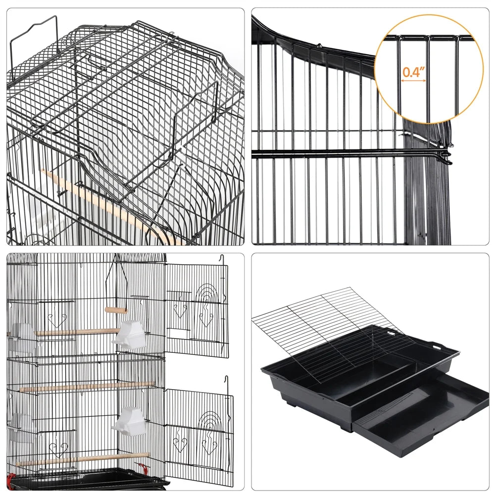 Yaheetech 41" Open Top Metal Bird Cage – Interactive Play Top, Slide-Out Tray, Feeders & Perches | Black MJ's Pet Closet
