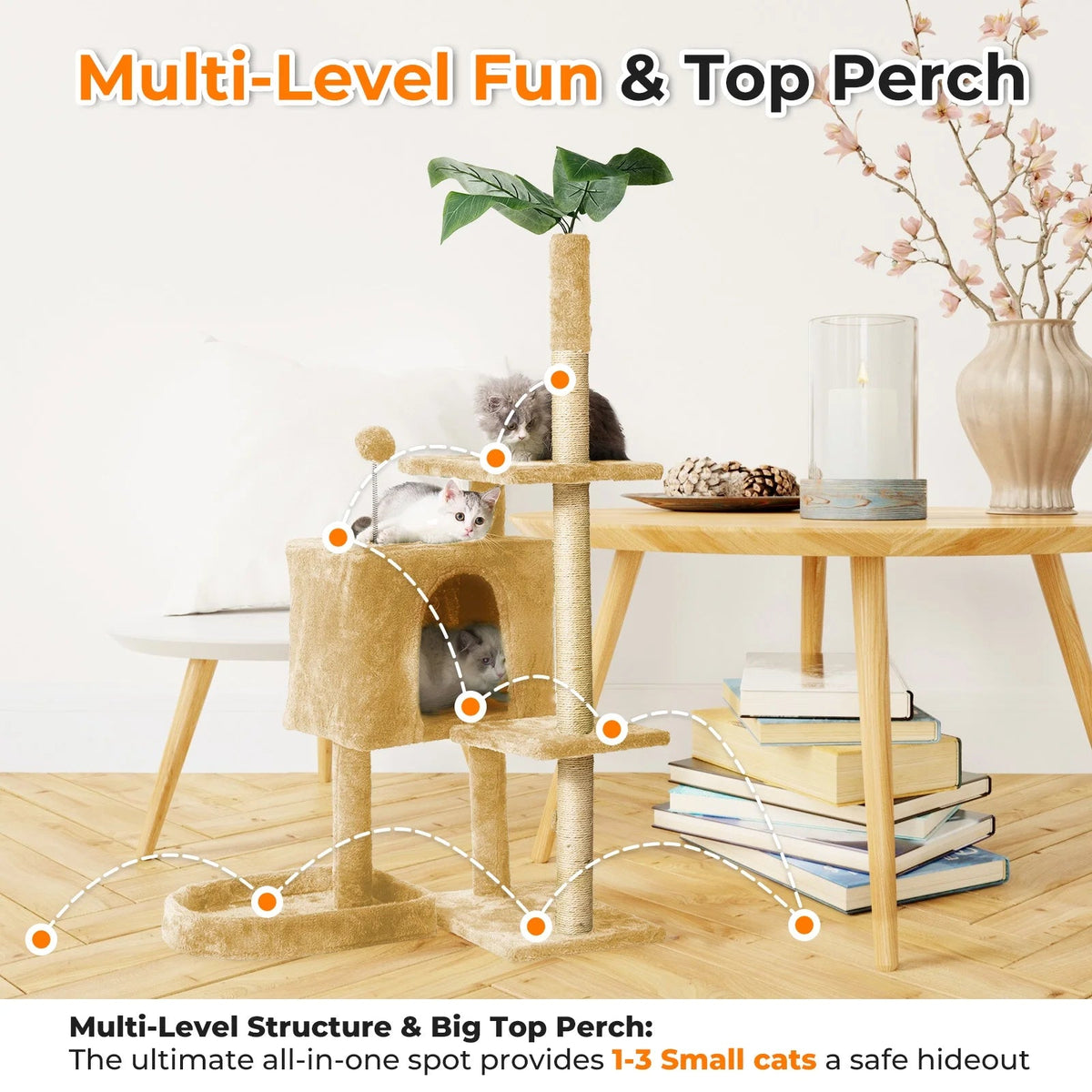 Mudie 52" Multi-Level Cat Tree with Plush Perches, Condo, Sisal Scratching Posts & Dangling Balls – Beige MJ's Pet Closet