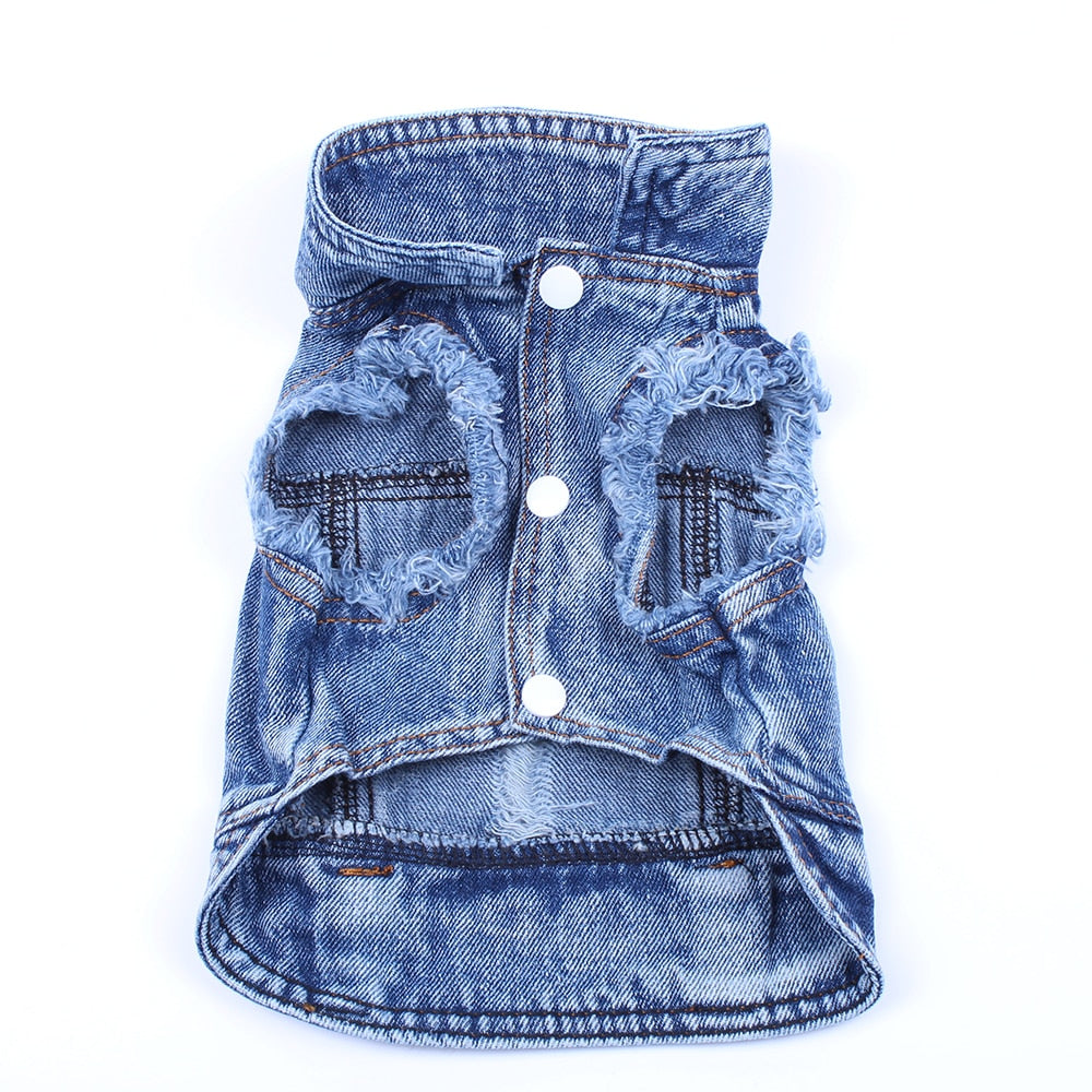Blue Denim Pet Jacket | Dog & Cat Jean Vest Coat | Button Snap | XS–2XL Furr Baby Gifts