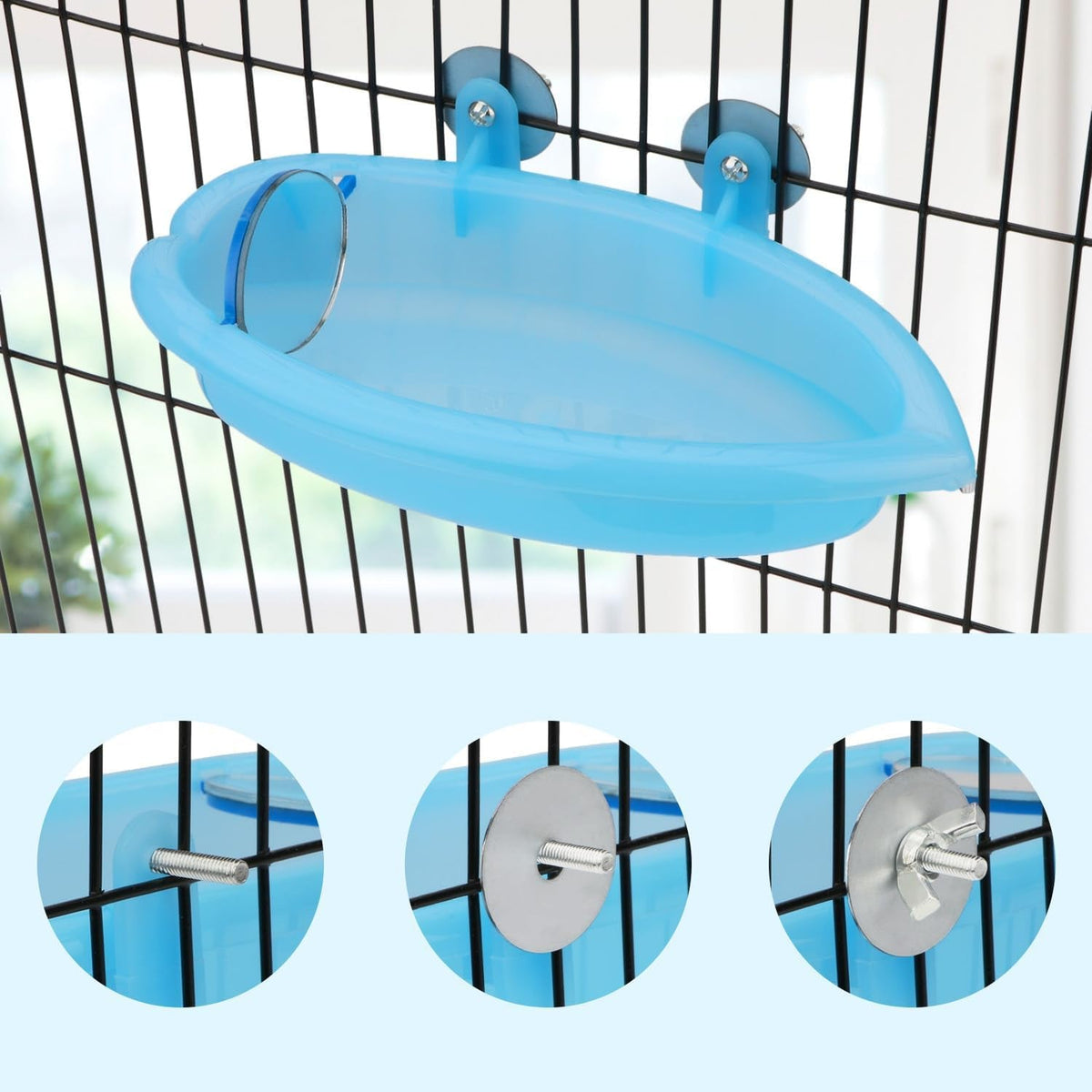 Portable Bird Bath Tub with Mirror – Hanging Cage Attachment MJ's Pet Closet