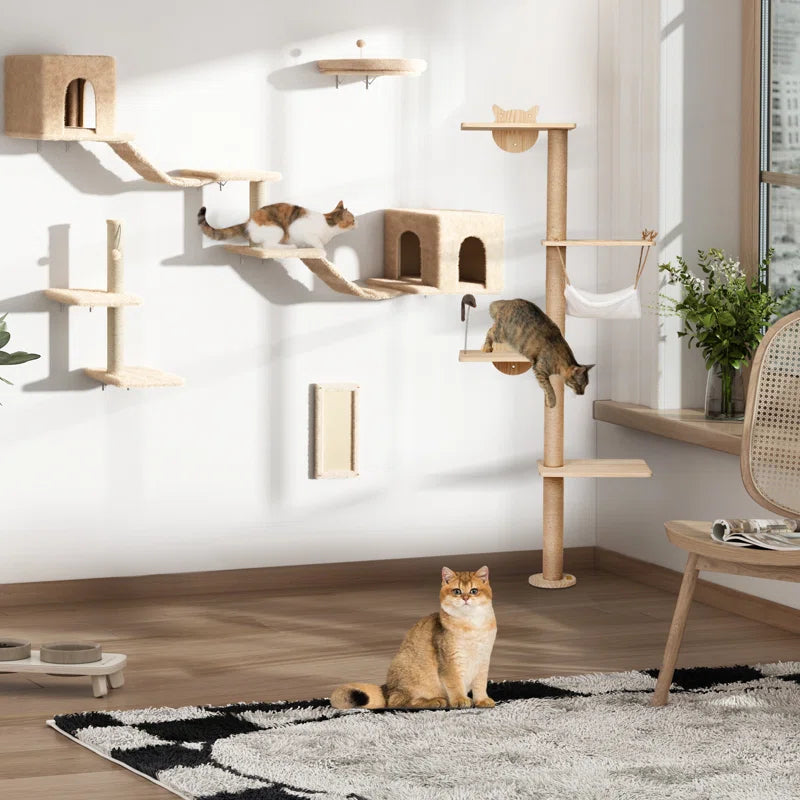 Darkiel 7-Piece Wall-Mounted Cat Climbing Tower – Space-Saving Shelf Set MJ's Pet Closet
