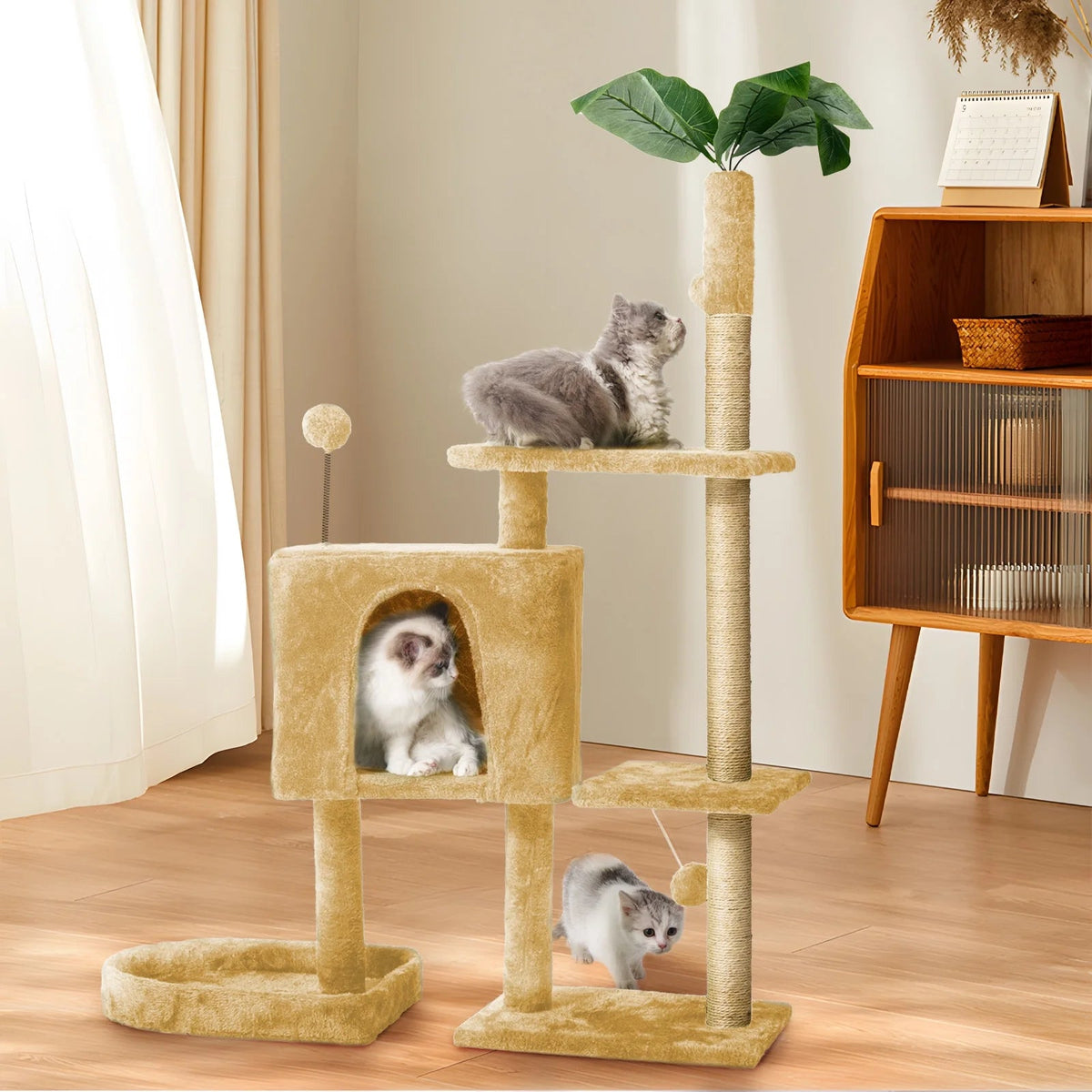 Mudie 52" Multi-Level Cat Tree with Plush Perches, Condo, Sisal Scratching Posts & Dangling Balls – Beige MJ's Pet Closet