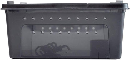 Portable Reptile Terrarium Habitat for Mini Pet Houses Breathable Holes Stackable Container (Black-M)