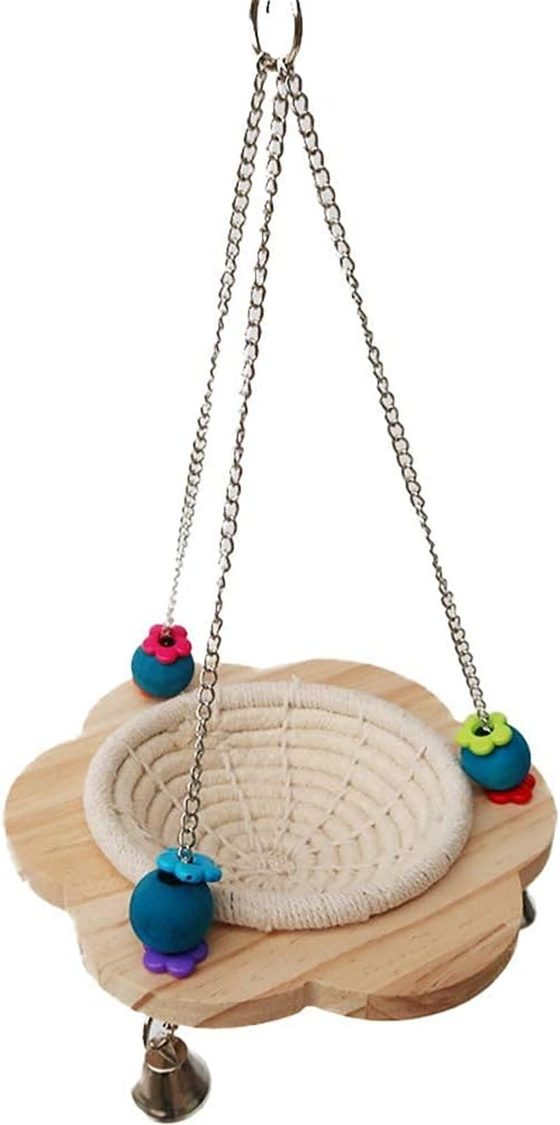 Bird Nest Swing Hammock with Bells & Beads – Cotton or Hemp Rope MJ's Pet Closet