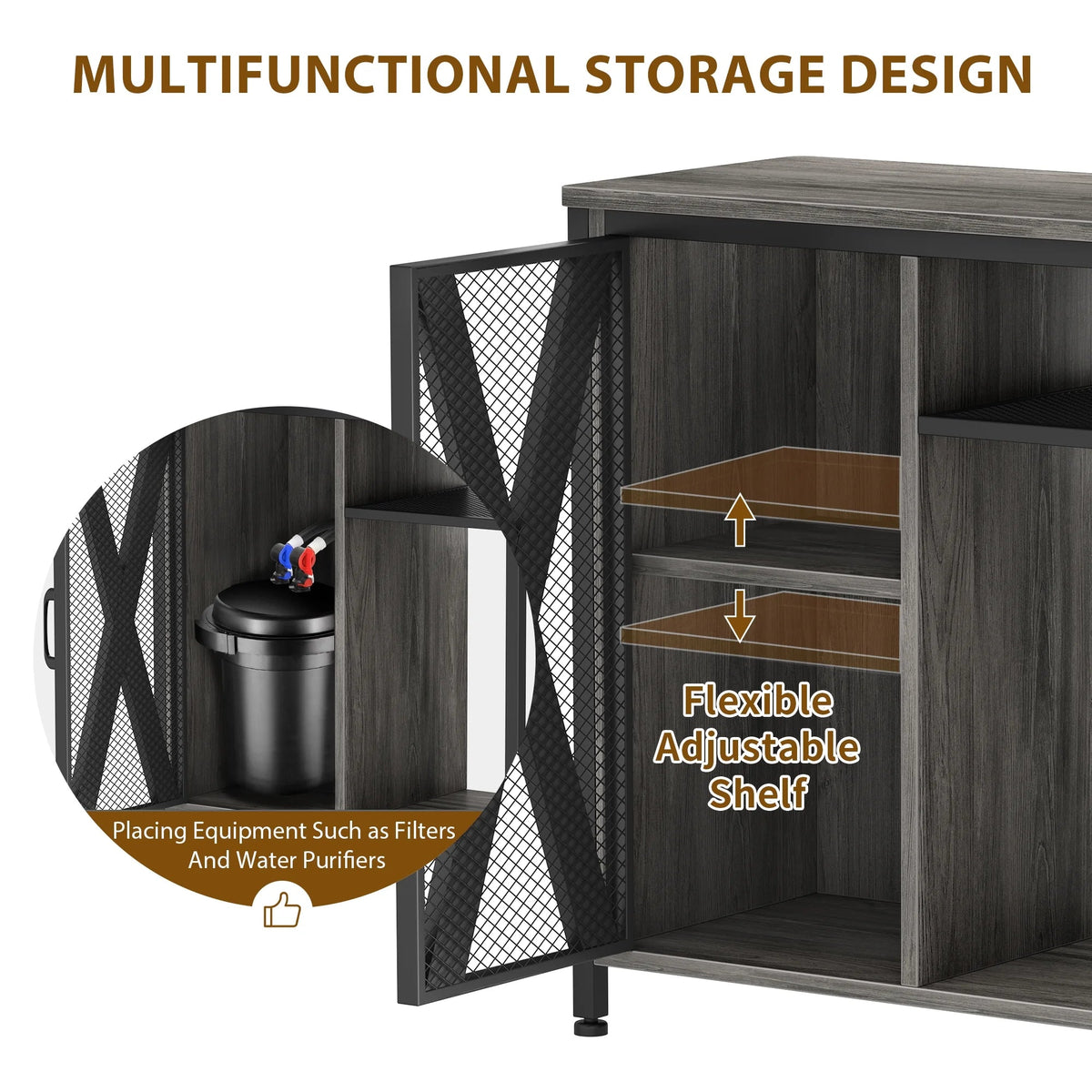 40–50 Gallon Aquarium Stand with Power Outlets, LED Lights & Storage Cabinet MJ's Pet Closet
