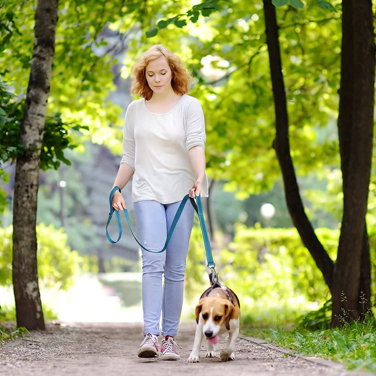 5 FT Heavy Duty Dog Leash with 2 Padded Handles & Reflective Stitching MJ's Pet Closet