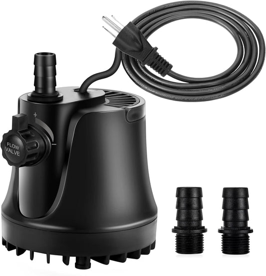 Black pump with power cord and connectors on a white background